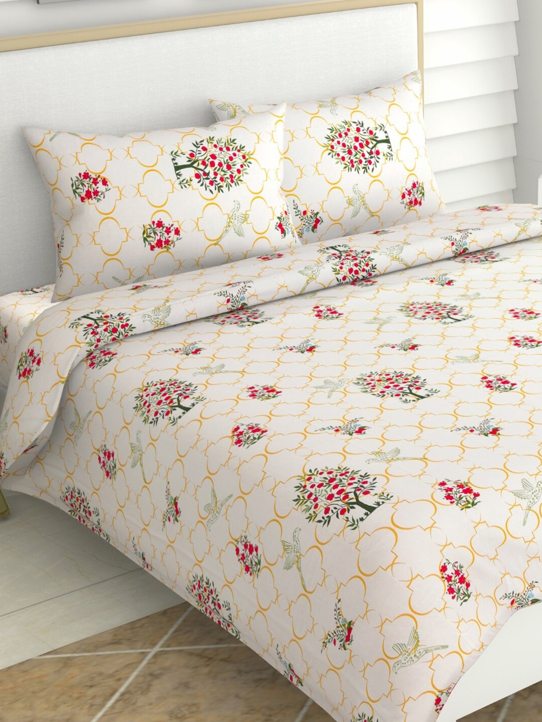 haus & kinder Anaar Motifs White & Yellow 186 TC Cotton Queen Bedsheet & 2 Pillow Covers
haus & kinder Anaar Motifs White & Yellow 186 TC Cotton Queen Bedsheet & 2 Pillow Covers