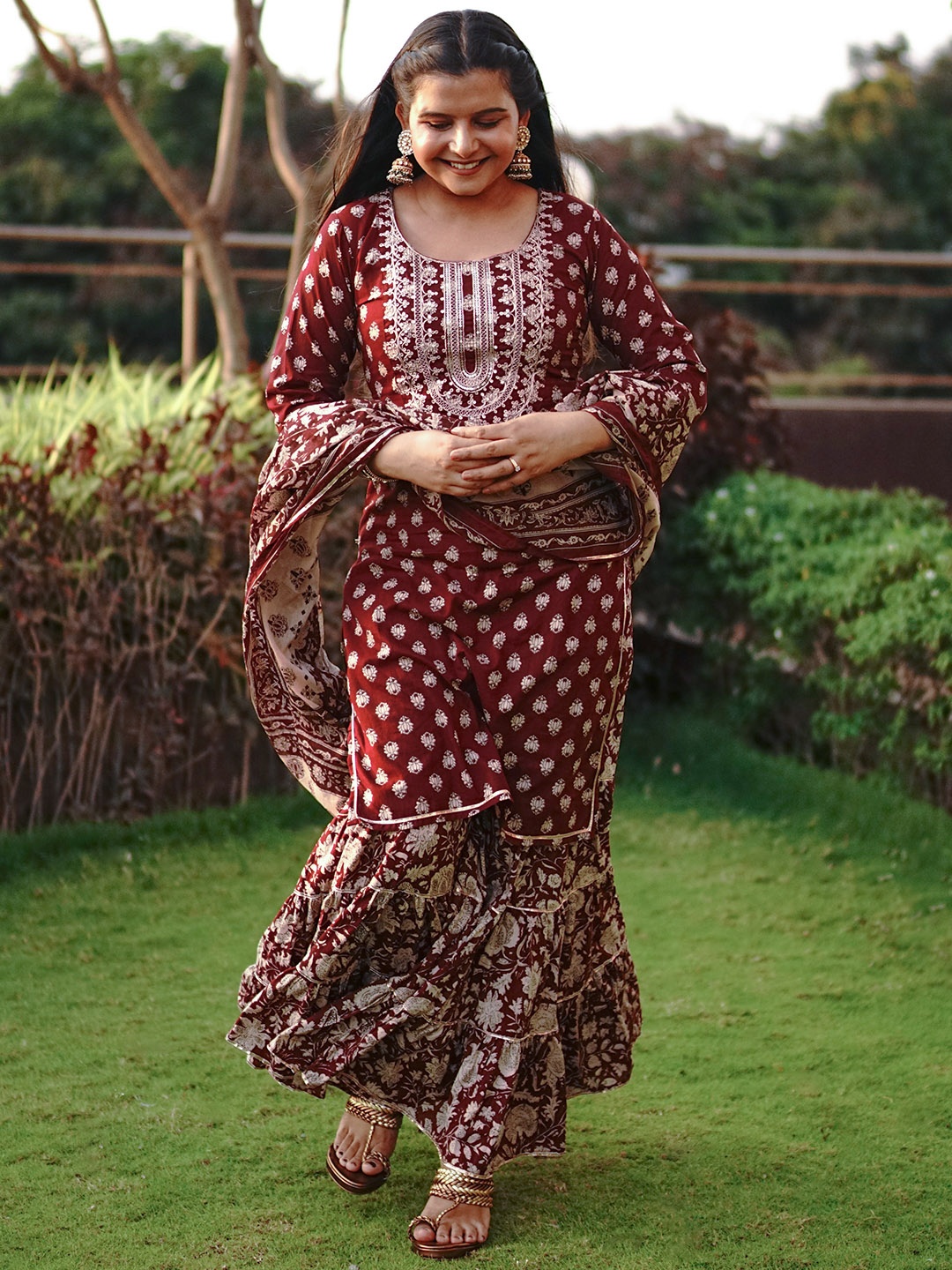 Libas Floral Yoke Design Regular Gotta Patti Pure Cotton Kurta With Sharara & Dupatta, Rust
Libas Floral Yoke Design Regular Gotta Patti Pure Cotton Kurta With Sharara & Dupatta, Rust