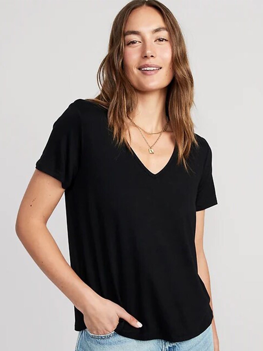 COLOR CAPITAL V-Neck Casual Top, Black