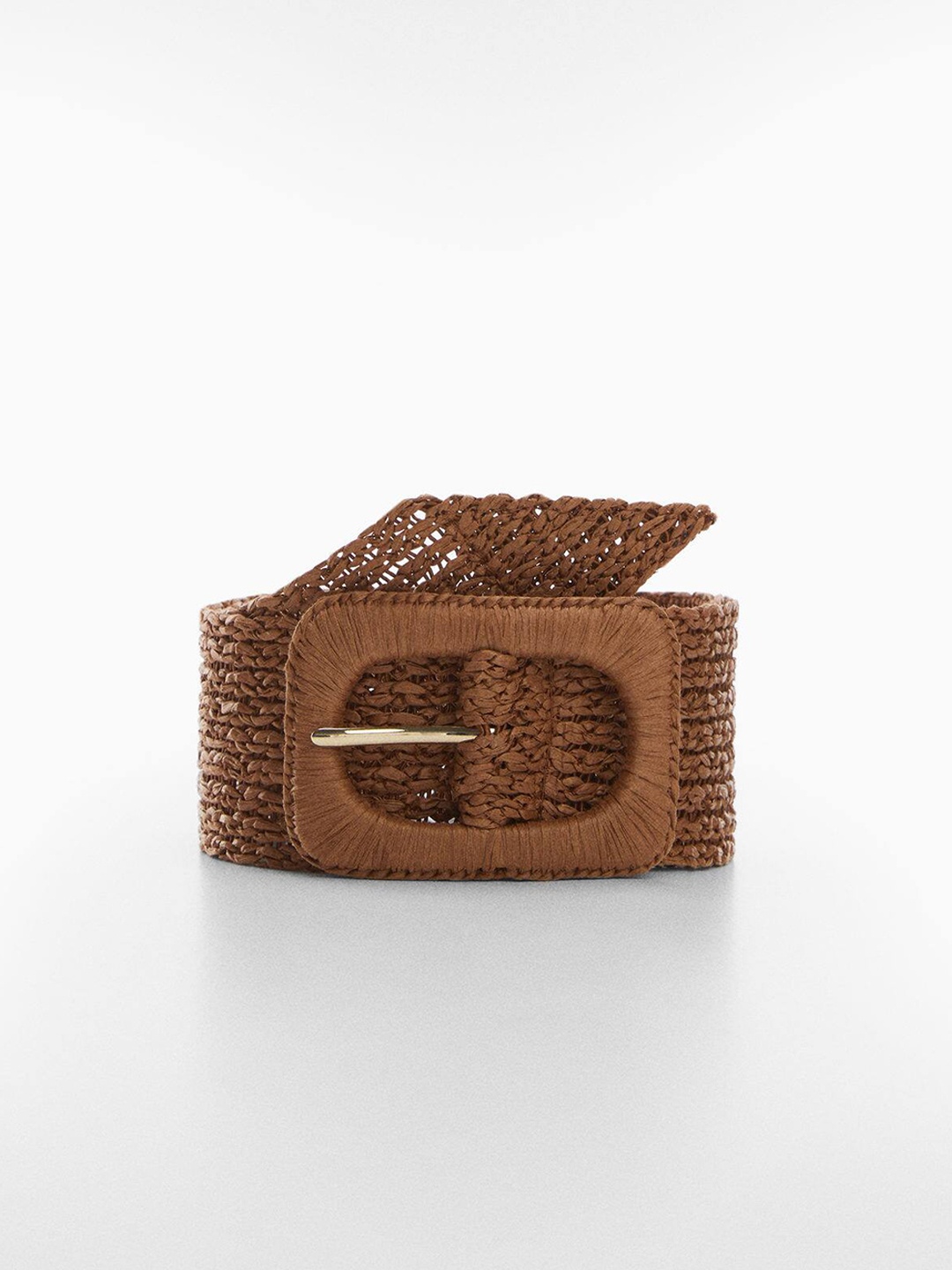 MANGO Women Woven Design Wide Belt, Brown
