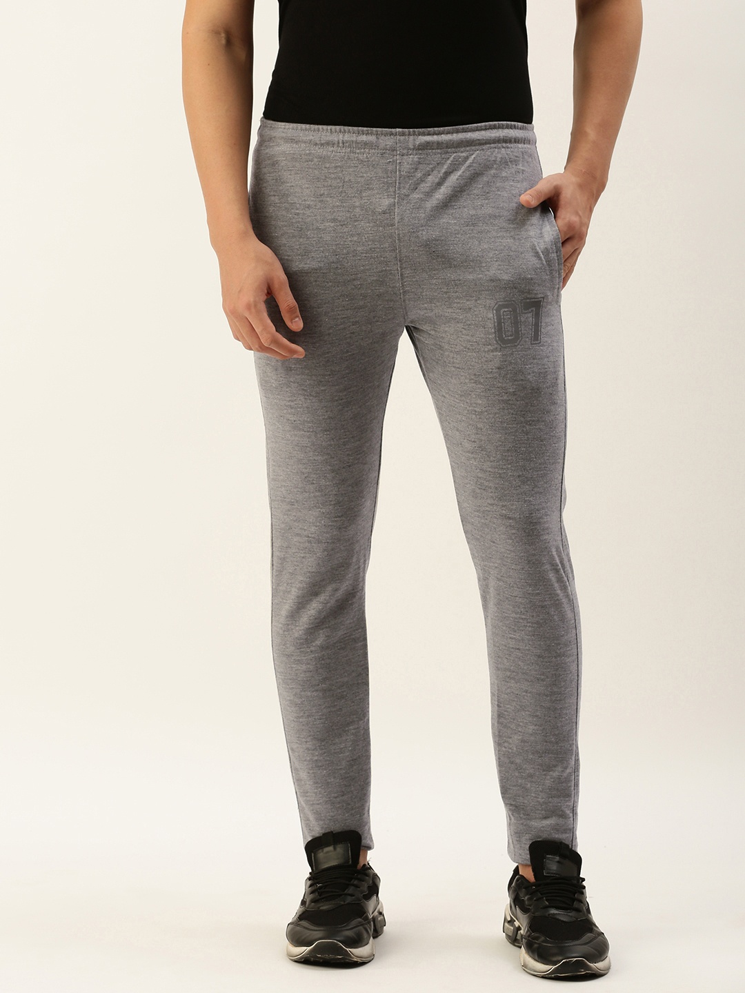 Sports52 wear Men Brand Logo Printed Slim Fit Training Track Pants, Grey melange