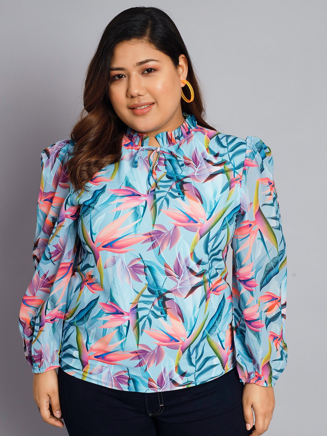 BEYOUND SIZE - THE DRY STATE Printed Tie-Up Neck Georgette Puff Sleeve Top, Turquoise blue
BEYOUND SIZE - THE DRY STATE Printed Tie-Up Neck Georgette Puff Sleeve Top, Turquoise blue