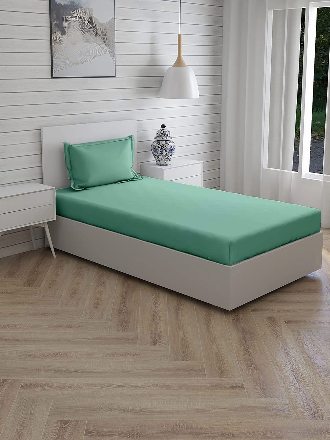 Trance Home Linen Green 300 TC Pure Cotton Fitted Single Bedsheet With 1 Pillow Cover
Trance Home Linen Green 300 TC Pure Cotton Fitted Single Bedsheet With 1 Pillow Cover