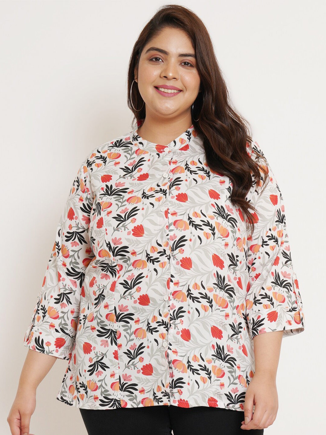 U&F Beyond Plus Size Floral Printed Mandarin Collar Roll-Up Sleeves Shirt Style Top, White
U&F Beyond Plus Size Floral Printed Mandarin Collar Roll-Up Sleeves Shirt Style Top, White