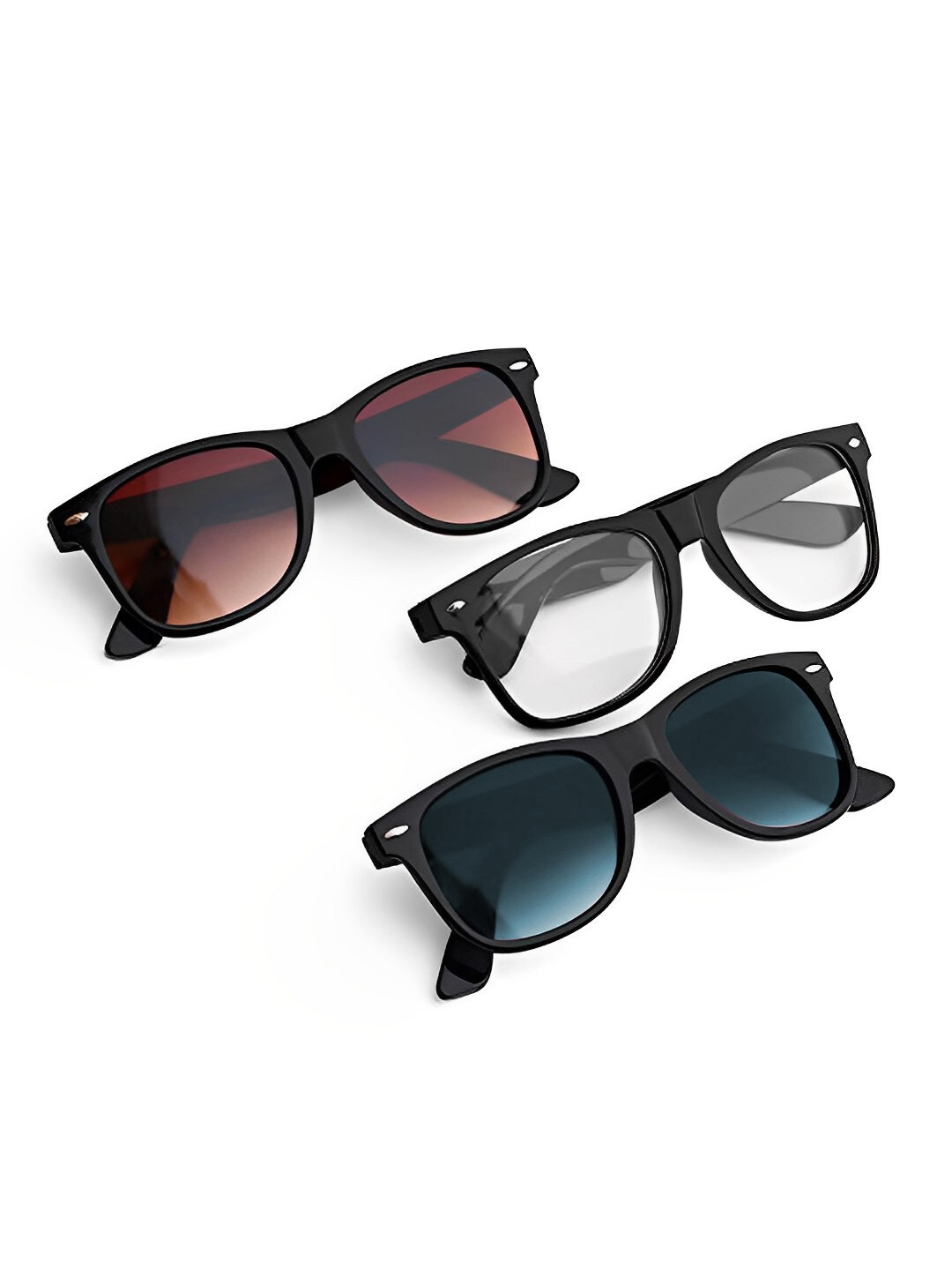 Kastner Pack Of 3 Full Rim Wayfarer Sunglasses with UV Protected Lens 3SHADES_BRNCLRBLK, Black
Kastner Pack Of 3 Full Rim Wayfarer Sunglasses with UV Protected Lens 3SHADES_BRNCLRBLK, Black