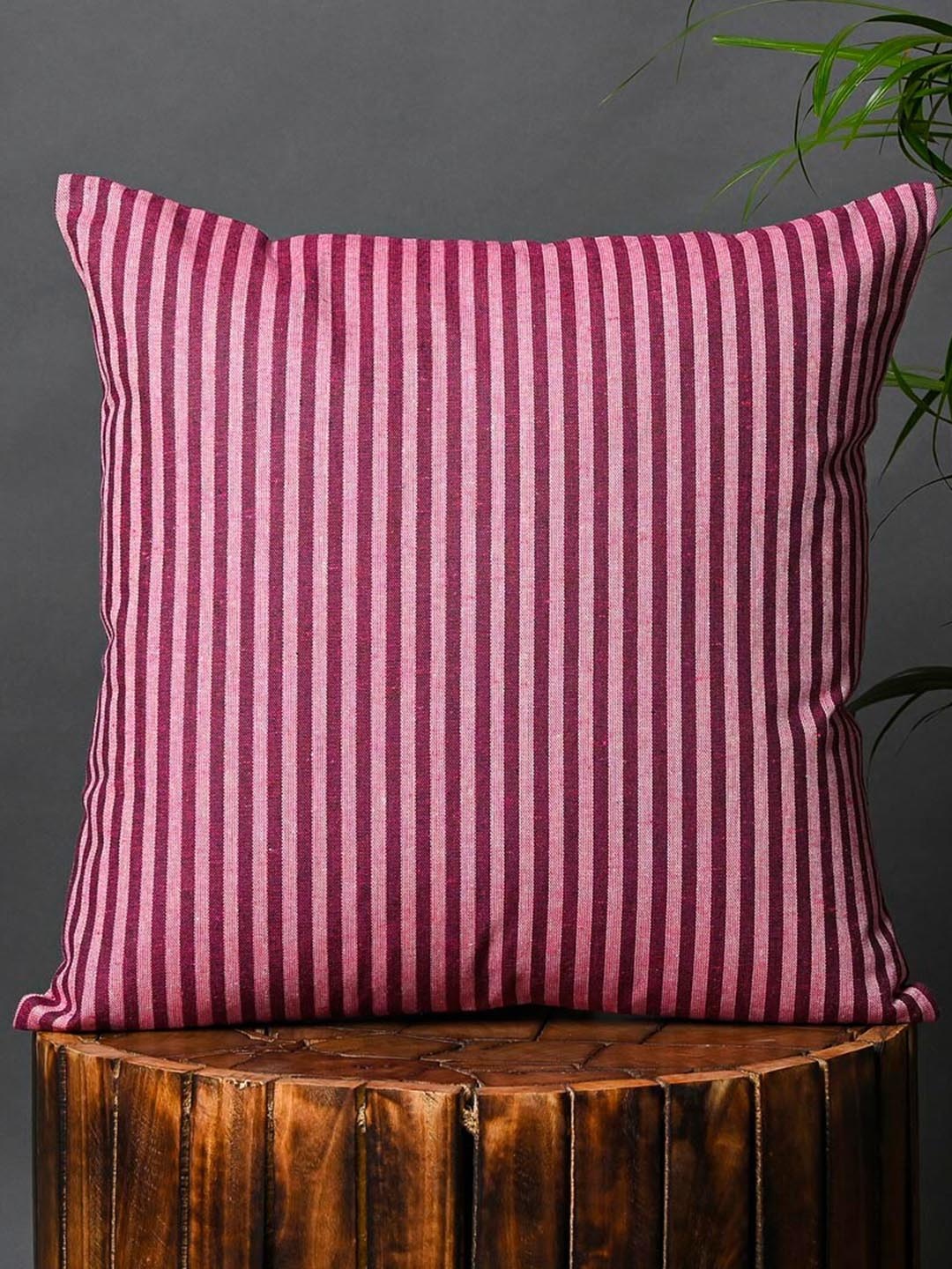 OUSSUM Red 2 Pieces Striped Cotton Square Cushion Covers