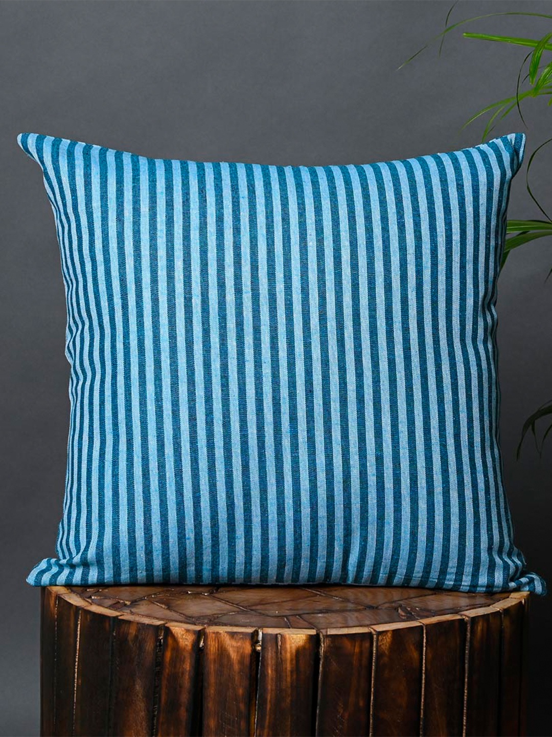 OUSSUM Blue 2 Pieces Striped Cotton Square Cushion Covers