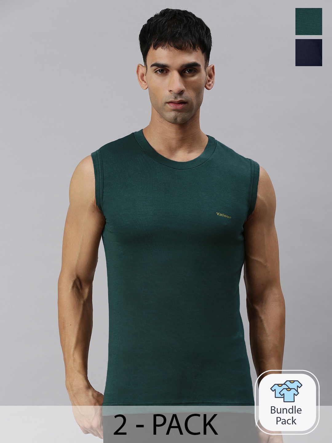 Lux Cozi Pack Of 2 Slim Fit Cotton Gym Vest, Navy blue