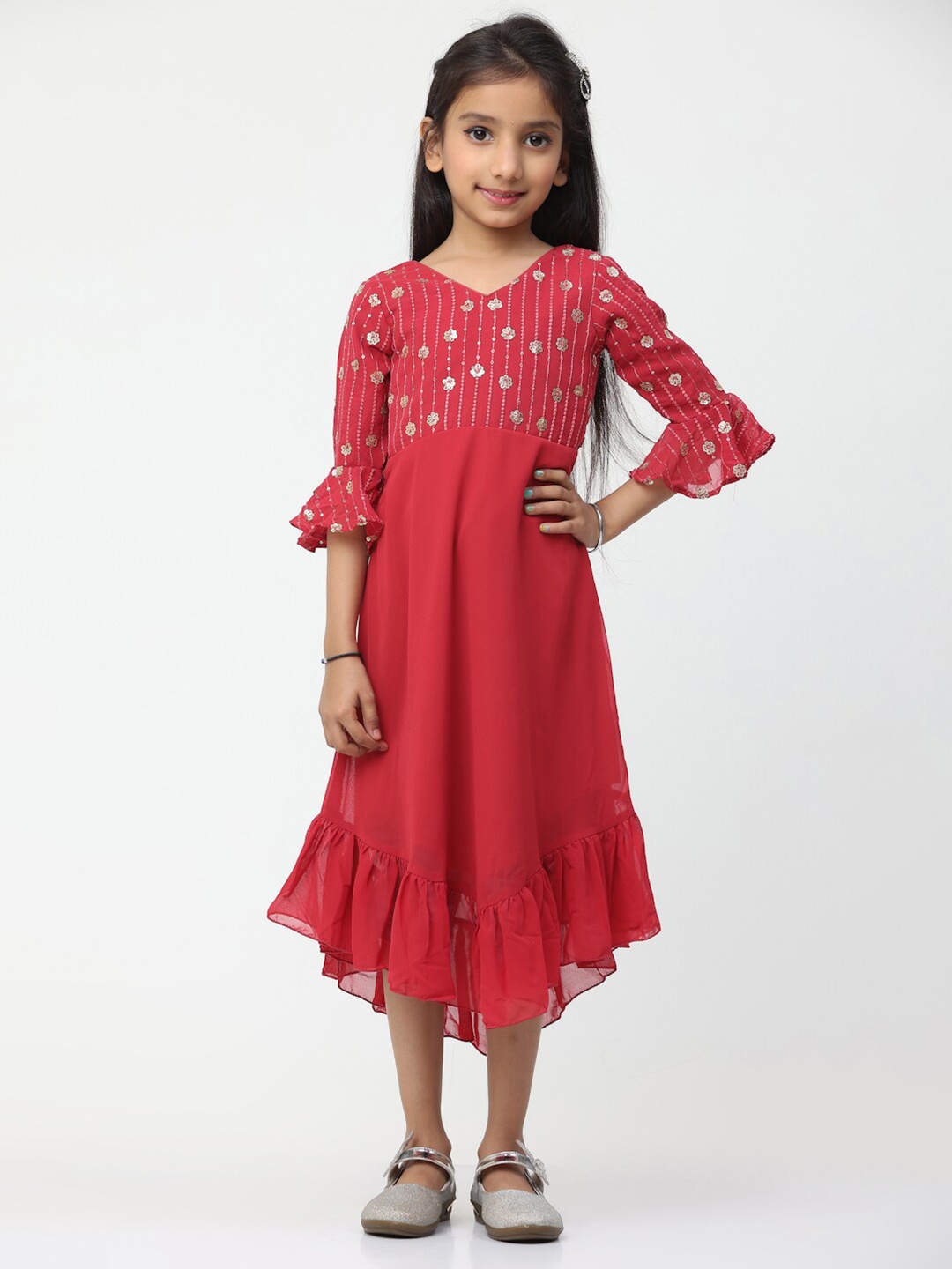 Ethnovog Floral Embroidered Georgette V-Neck Bell Sleeve Fit & Flare Midi Dress, Red
Ethnovog Floral Embroidered Georgette V-Neck Bell Sleeve Fit & Flare Midi Dress, Red