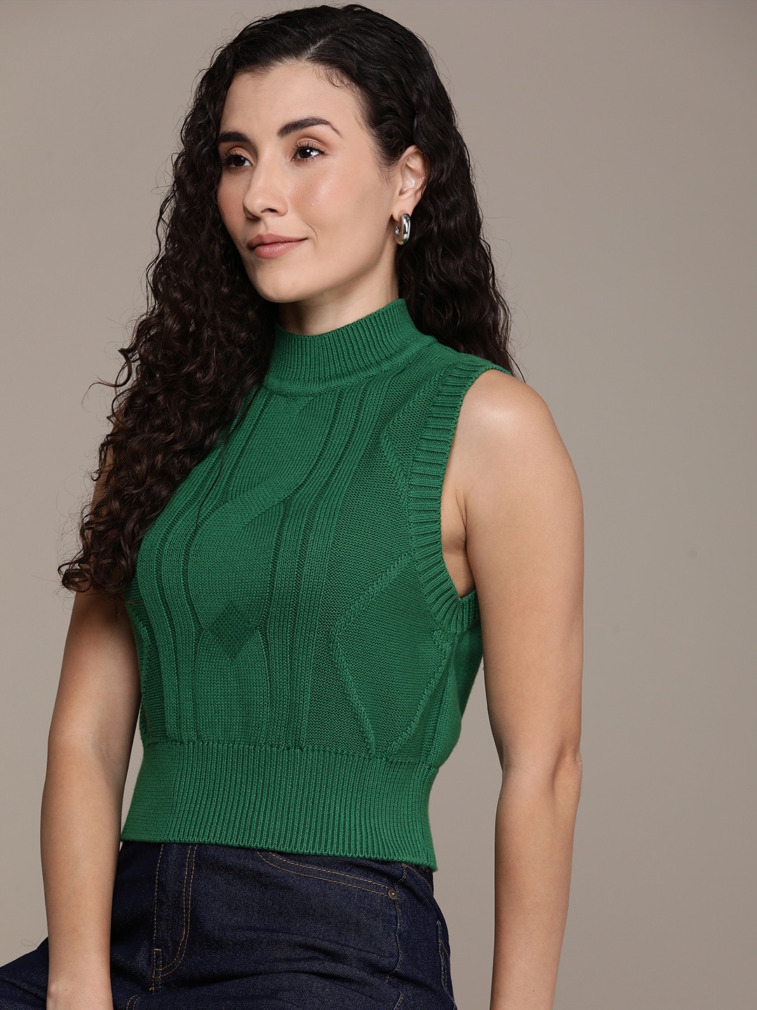 French Connection Women Cable Knit Self Design Pure Cotton Crop Pullover Sweater, Green
French Connection Women Cable Knit Self Design Pure Cotton Crop Pullover Sweater, Green