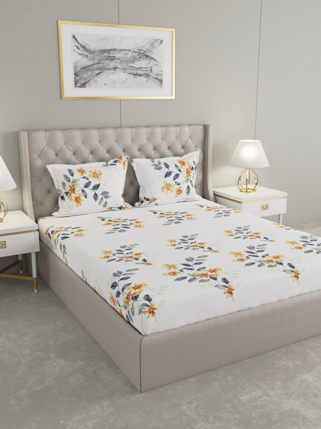 Raymond Home White & Yellow Floral 144 TC 100% Cotton King Bedsheet with 2 Pillow Covers
Raymond Home White & Yellow Floral 144 TC 100% Cotton King Bedsheet with 2 Pillow Covers