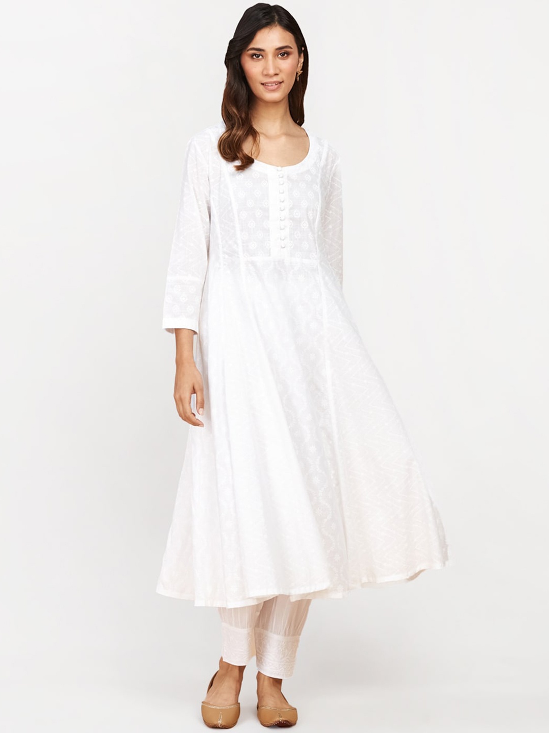 Fabindia Ethnic Motif Embroidered Chikankari Anarkali Pure Cotton Kurta, White
Fabindia Ethnic Motif Embroidered Chikankari Anarkali Pure Cotton Kurta, White
