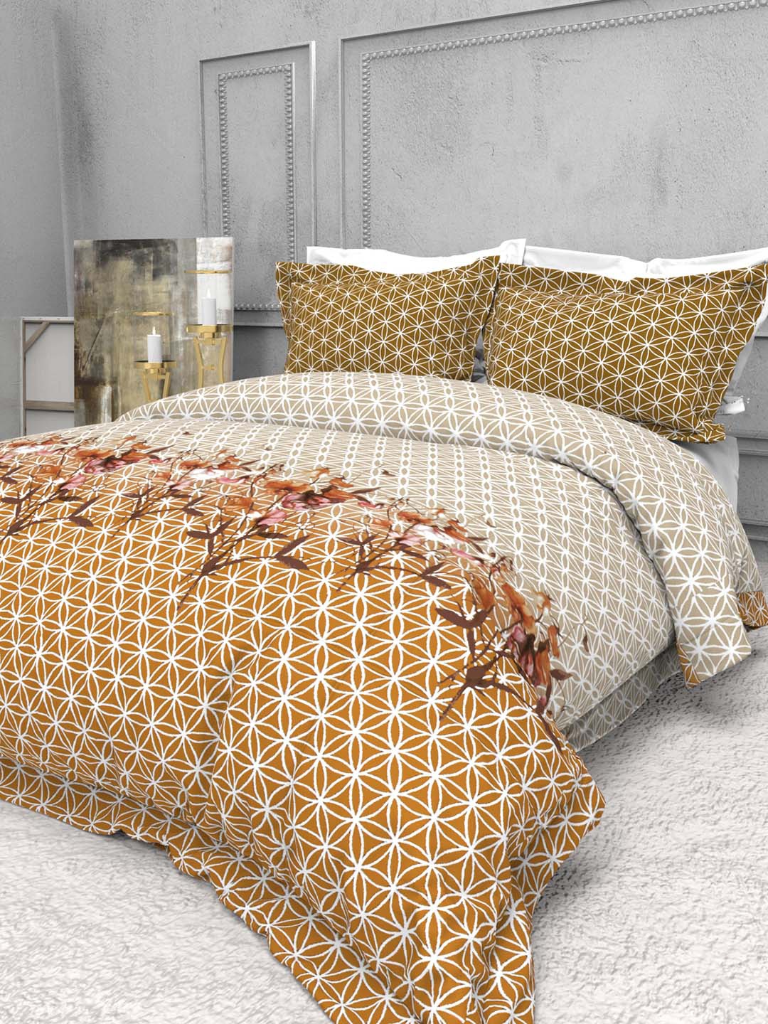THE WHITE MOSS Seasons Orange & Grey 220 TC Pure Cotton King Bedsheet with 2 Pillow Covers
THE WHITE MOSS Seasons Orange & Grey 220 TC Pure Cotton King Bedsheet with 2 Pillow Covers