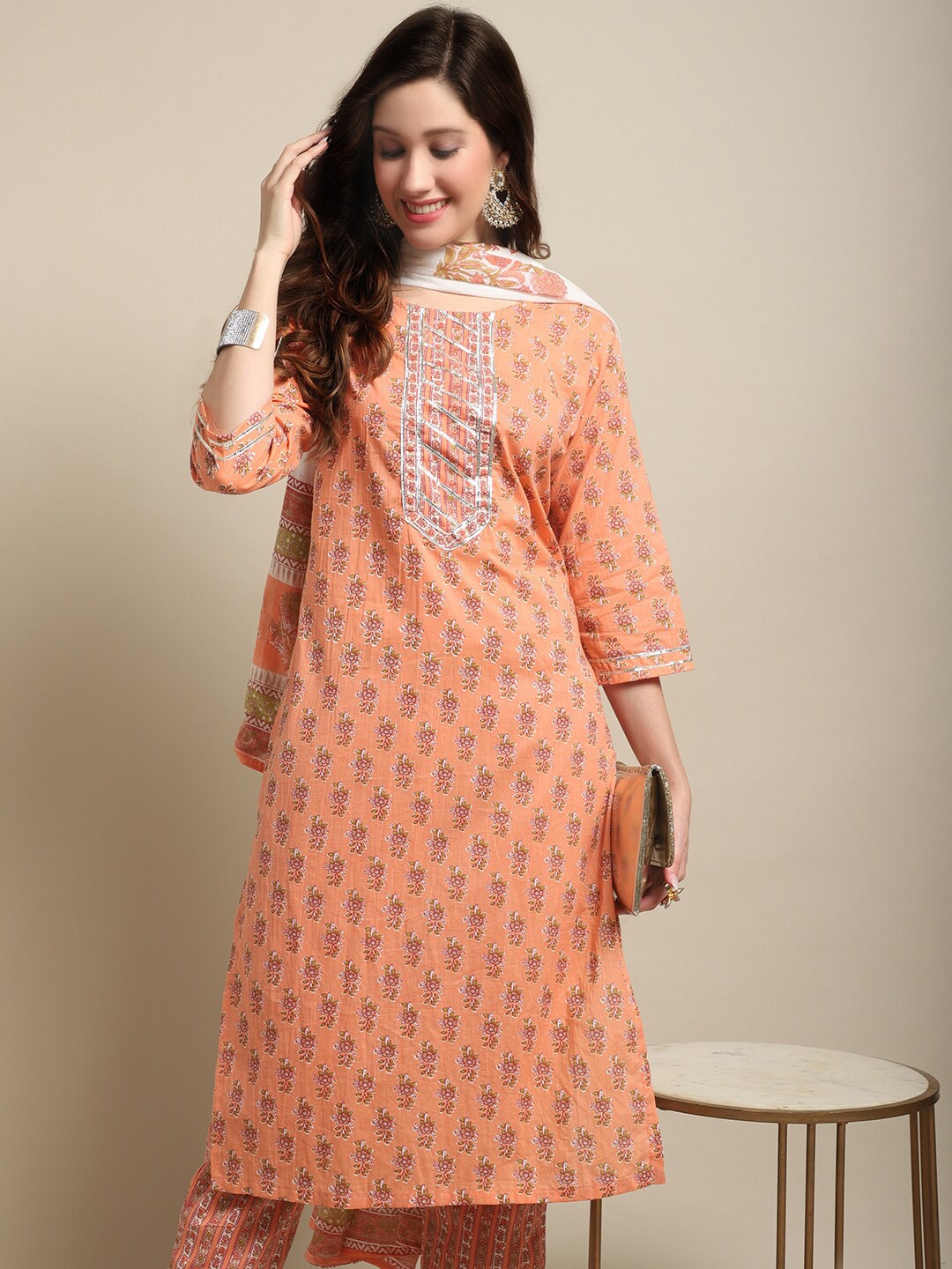 Sangria Orange & Yellow Printed Gotta Patti Pure Cotton Kurta With Trouser & Dupatta
Sangria Orange & Yellow Printed Gotta Patti Pure Cotton Kurta With Trouser & Dupatta