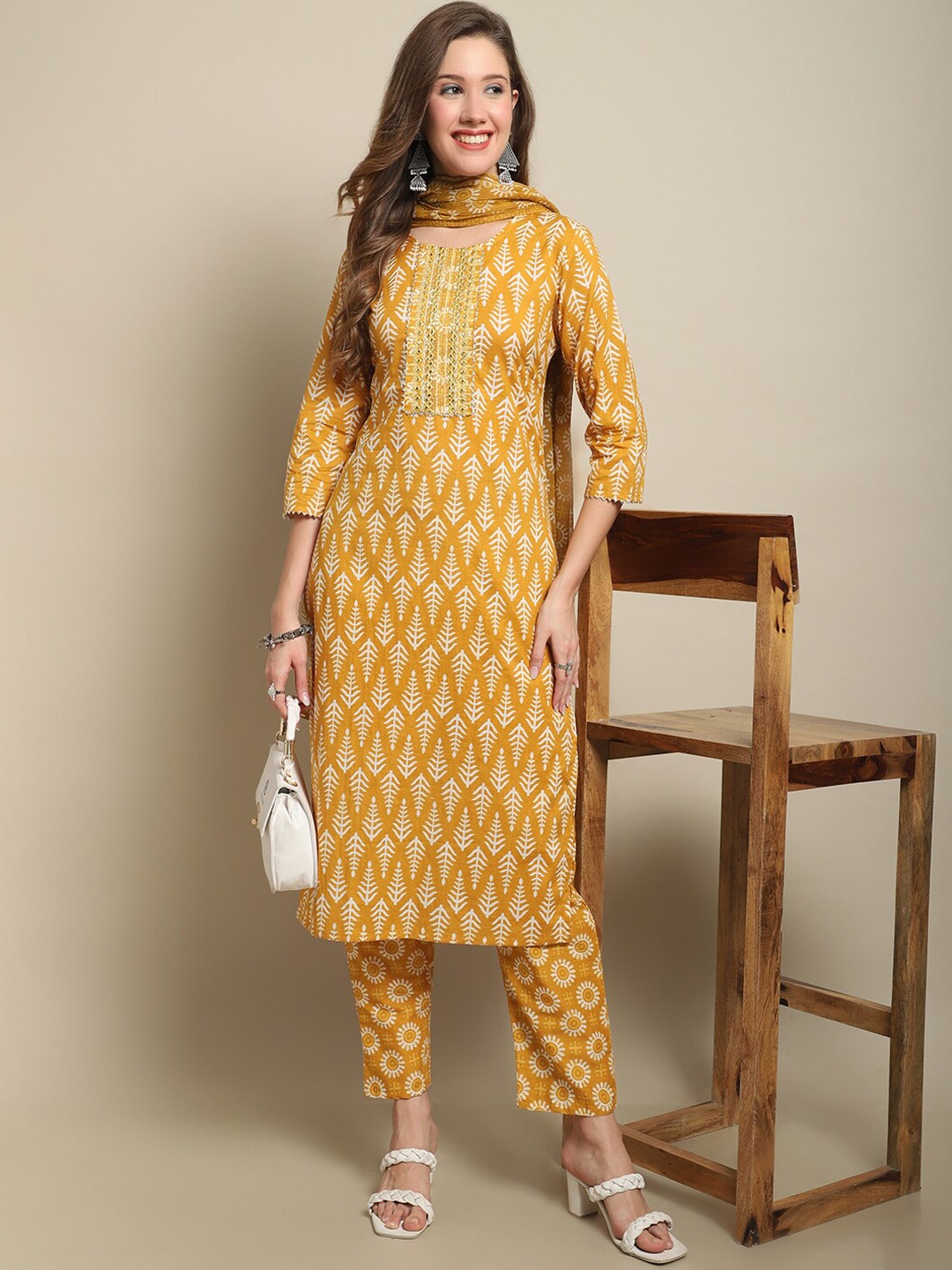Sangria Mustard & White Printed Mirror Work Pure Cotton Kurta With Trouser & Dupatta
Sangria Mustard & White Printed Mirror Work Pure Cotton Kurta With Trouser & Dupatta
