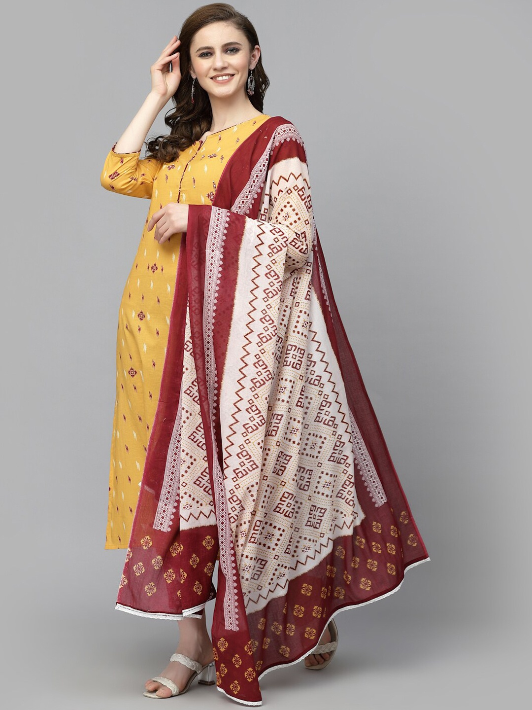 PRAKRTEE Ethnic Motifs Printed Sequinned Pure Cotton Kurta with Trousers & With, Mustard
PRAKRTEE Ethnic Motifs Printed Sequinned Pure Cotton Kurta with Trousers & With, Mustard