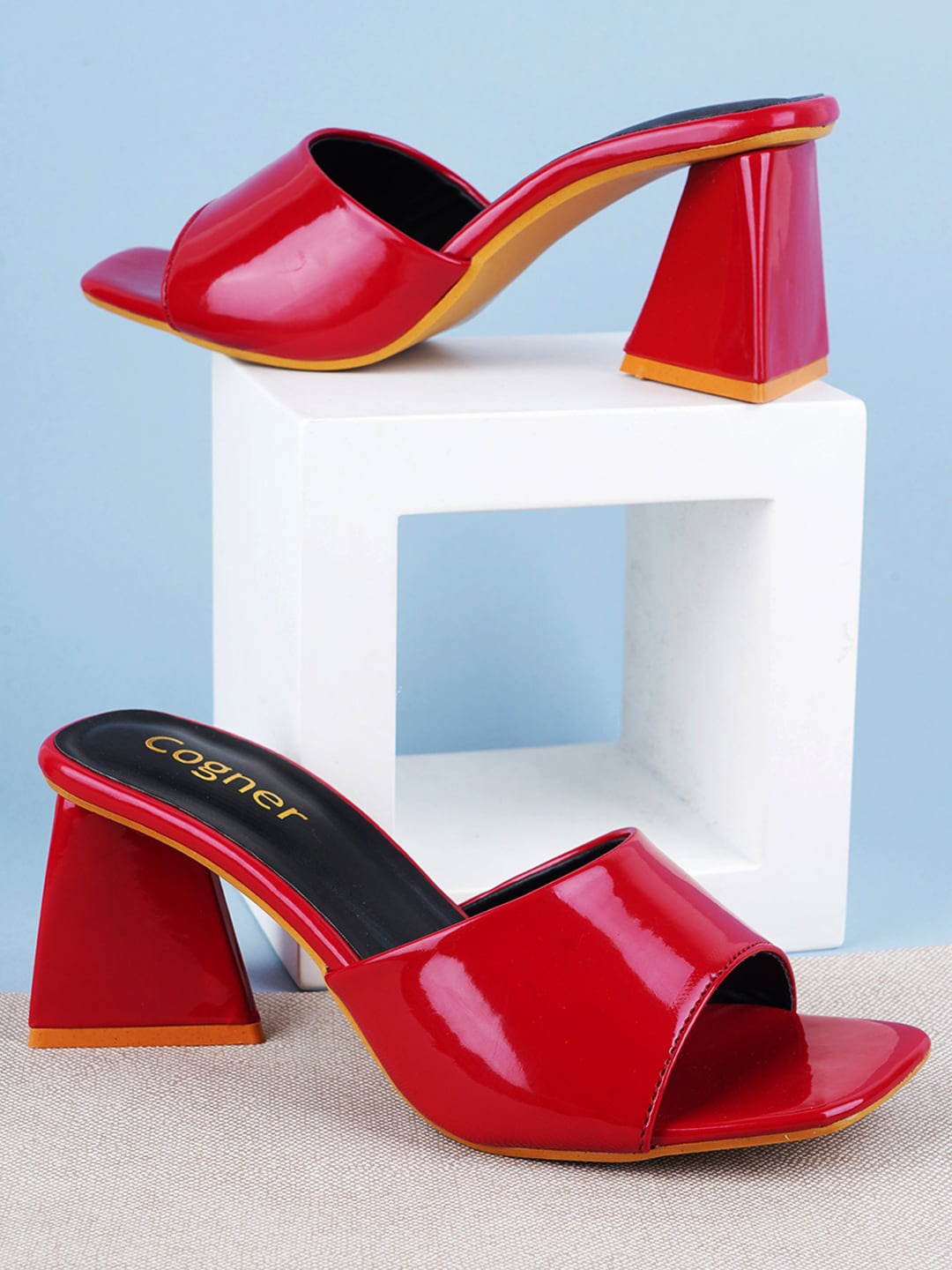 Cogner Open Toe Block Heels, Maroon