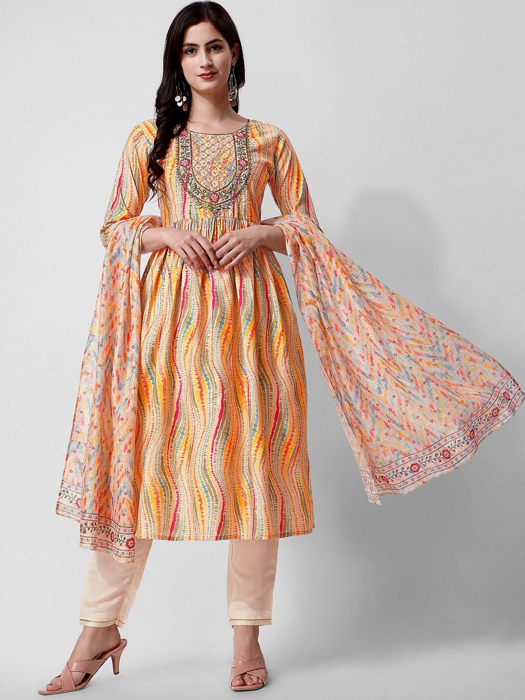 Berrylicious Abstract Printed Thread Work Chanderi Cotton Kurta with Trousers & Dupatta, Mustard
Berrylicious Abstract Printed Thread Work Chanderi Cotton Kurta with Trousers & Dupatta, Mustard