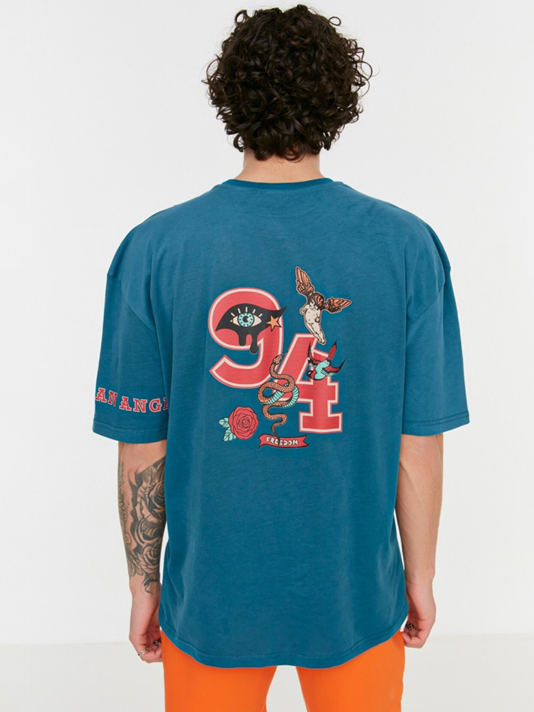 Trendyol Graphic Printed Cotton T-shirt, Teal