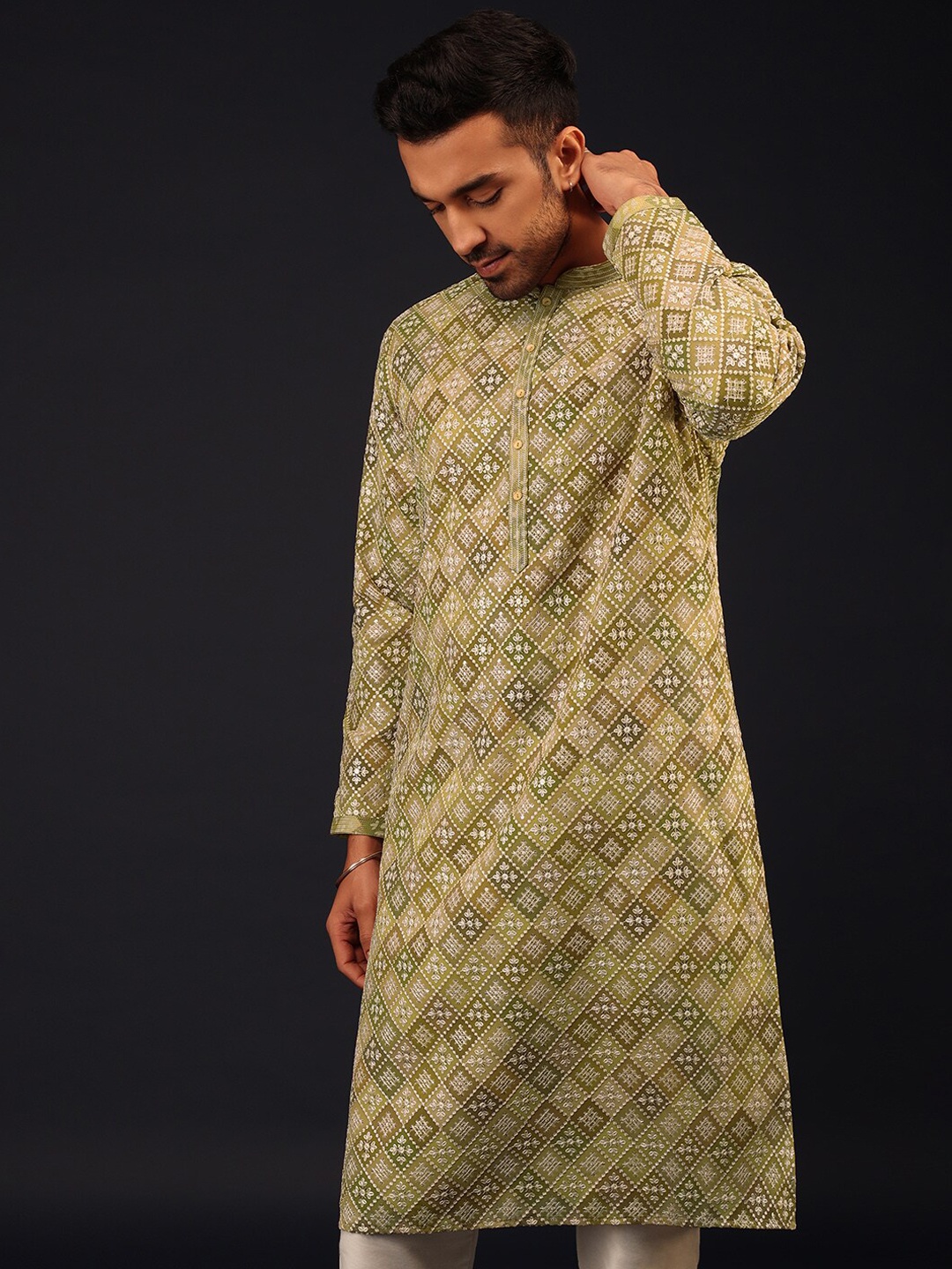 KALKI Fashion Embroidered Mandarin Collar Sequinned Pure Silk Kurta With Churidar, Olive
KALKI Fashion Embroidered Mandarin Collar Sequinned Pure Silk Kurta With Churidar, Olive