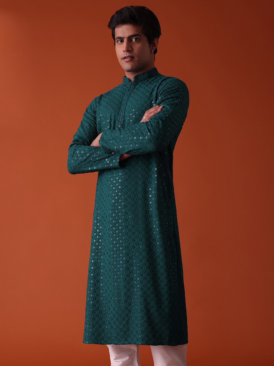 KALKI Fashion Floral Embroidered Mandarin Collar Chikankari Kurta With Churidar, Green
KALKI Fashion Floral Embroidered Mandarin Collar Chikankari Kurta With Churidar, Green