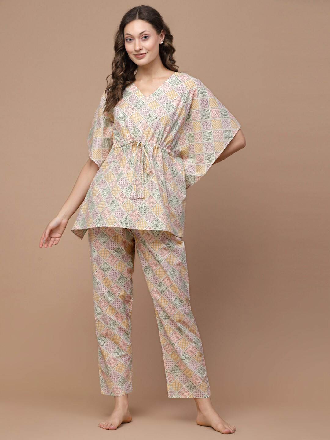Sweet Dreams Beige & Green Geometric Printed Pure Cotton Night Suit, Peach
Sweet Dreams Beige & Green Geometric Printed Pure Cotton Night Suit, Peach