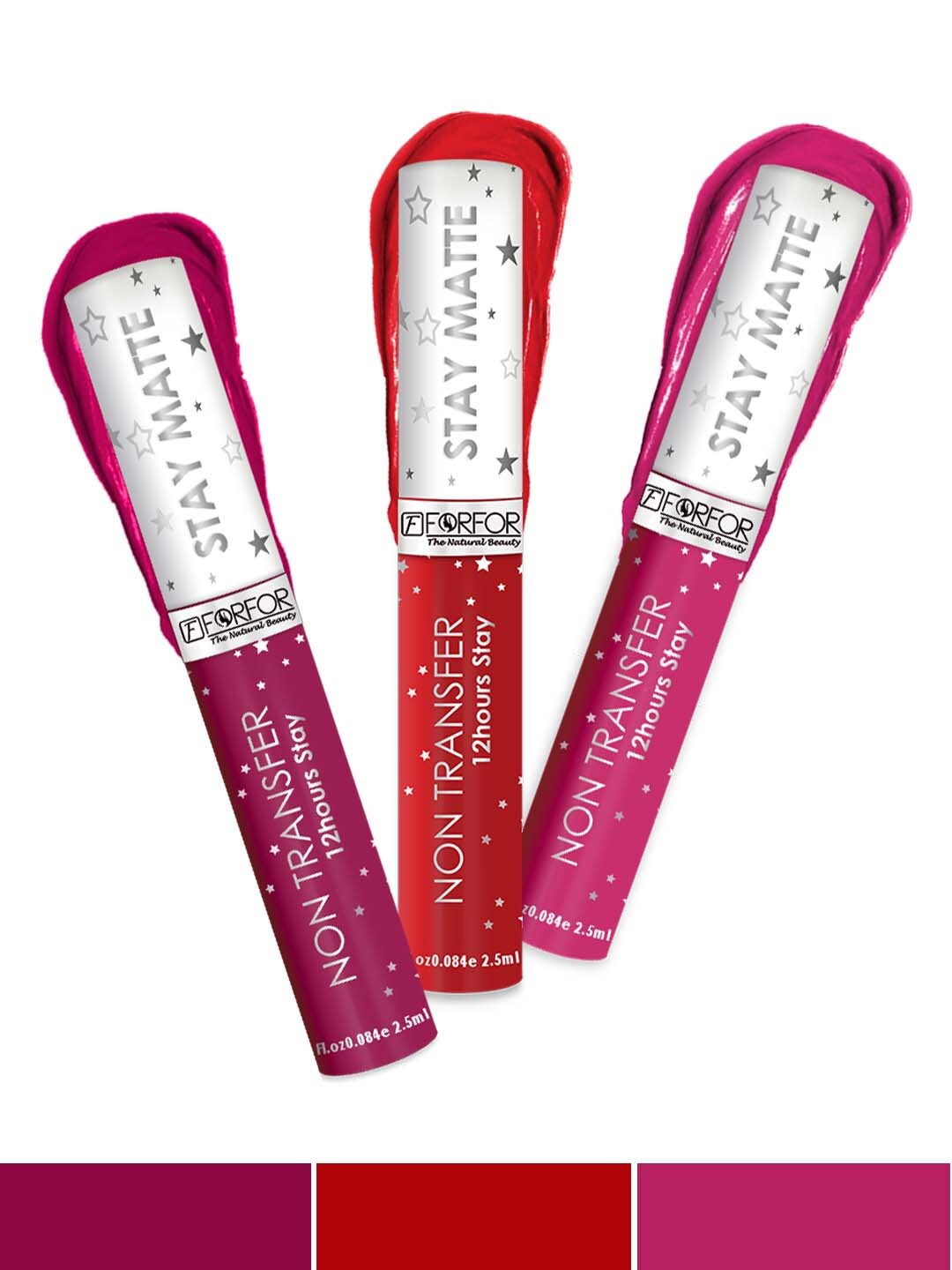 FORFOR Set of 3 Stay Matte Waterproof Non Transfer Liquid Lipstick - 2.5 ml each, Red
FORFOR Set of 3 Stay Matte Waterproof Non Transfer Liquid Lipstick - 2.5 ml each, Red