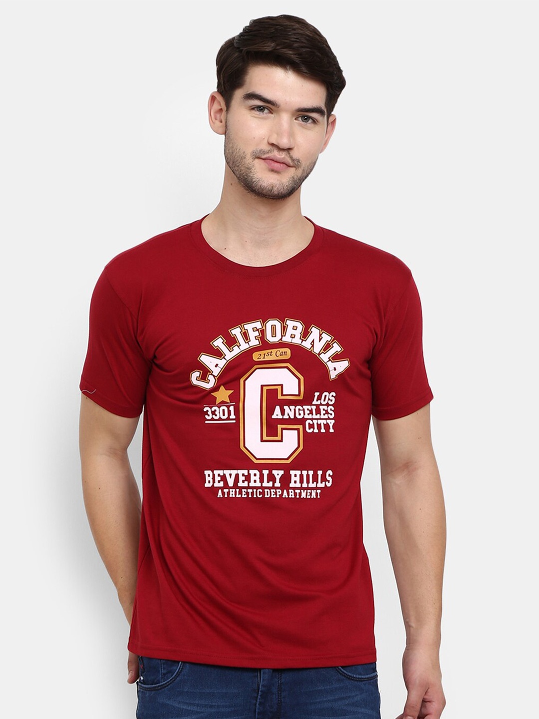 V-Mart Typography Printed Cotton T-shirt, Red