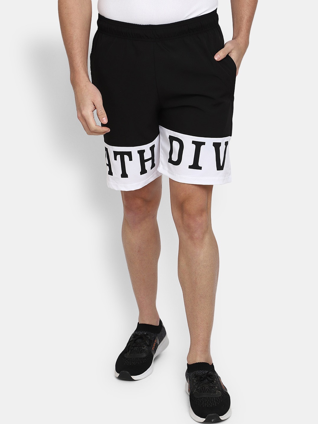 V-Mart Men Typography Printed Outdoor Cotton Sports Shorts, Black