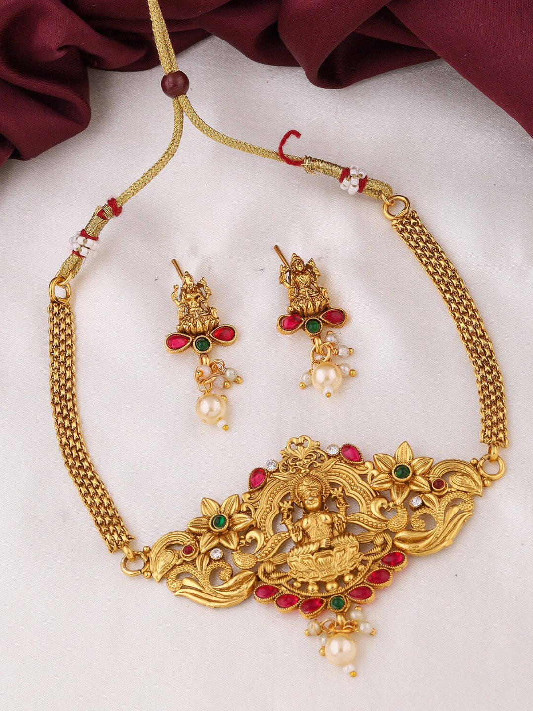 ROFARWORD Gold-Plated Stone Studded Jewellery Set
