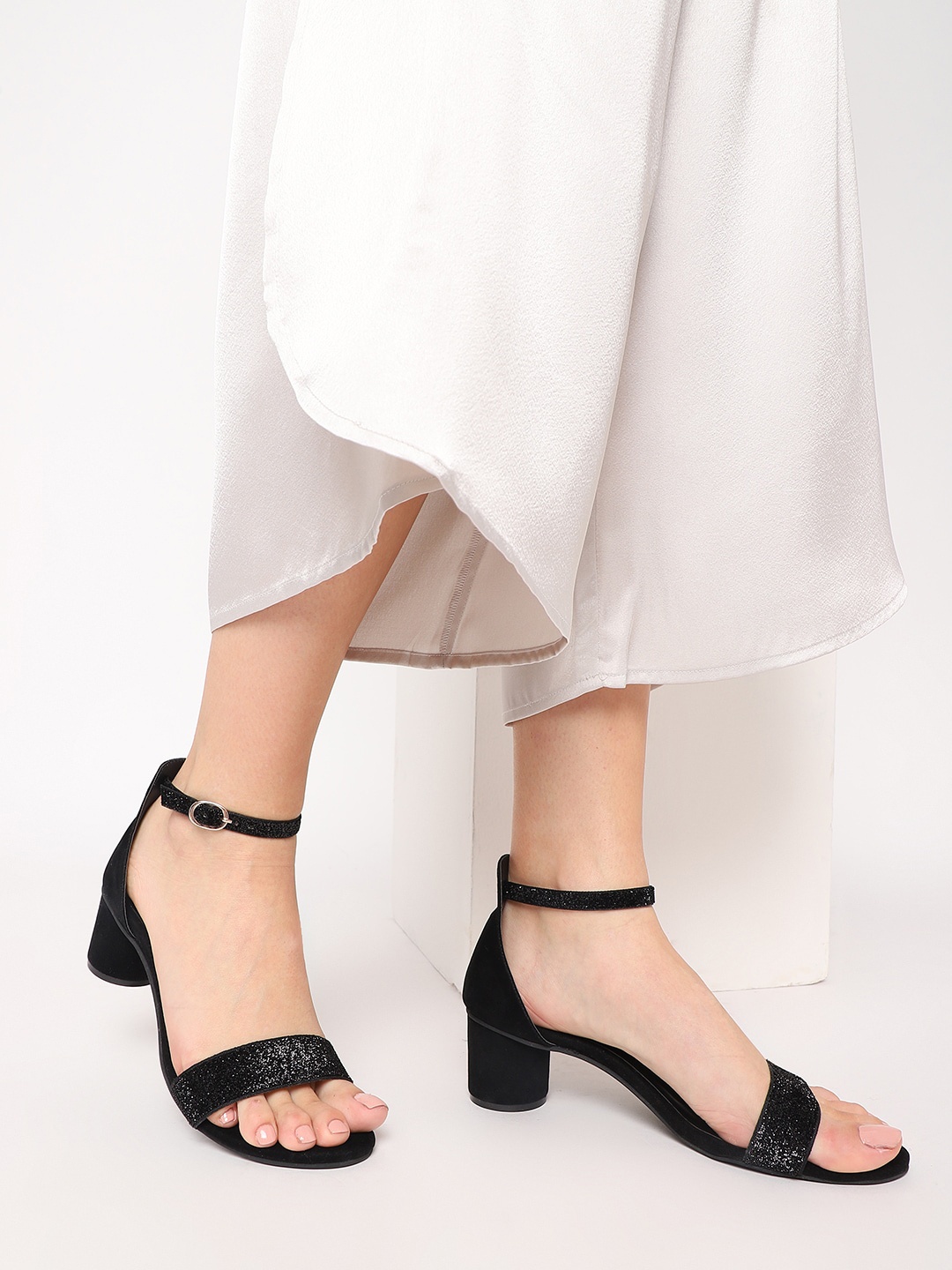 Marc Loire Shimmery Block Heels, Black