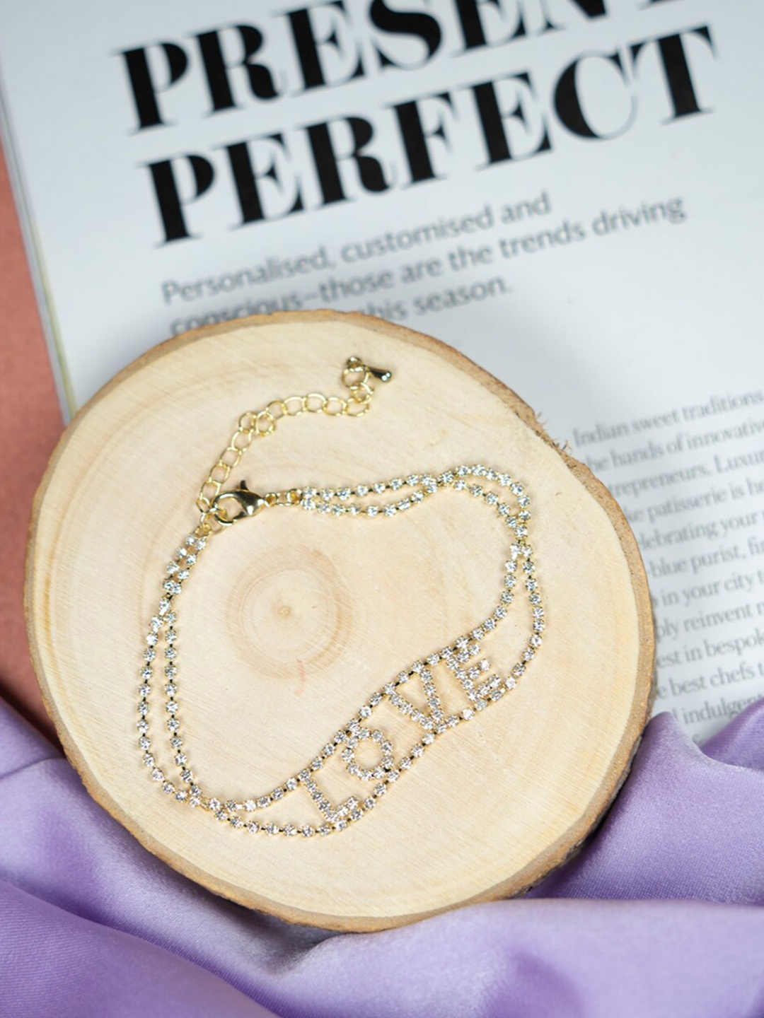 SALTY Gold Plated Stone Studded Link Bracelet