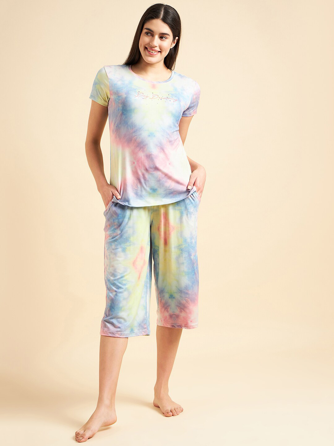 Sweet Dreams Yellow & Blue Tie And Dye Printed Night Suit 
Sweet Dreams Yellow & Blue Tie And Dye Printed Night Suit