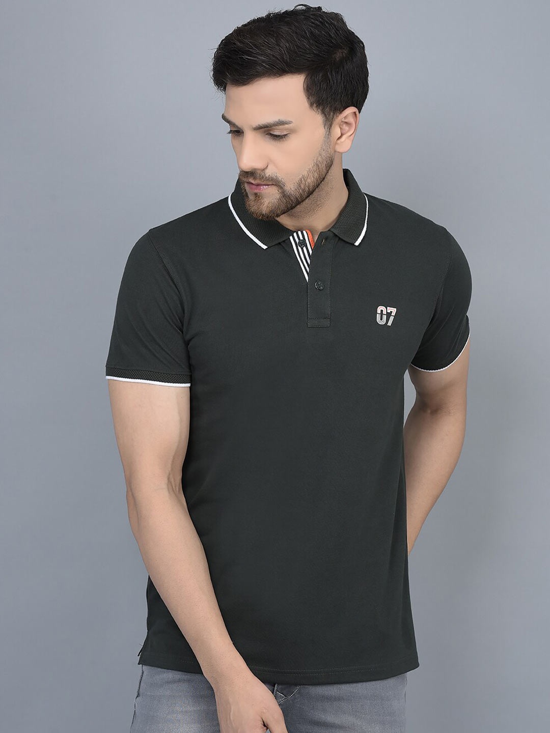 COBB Polo Collar Cotton T-shirt, Olive