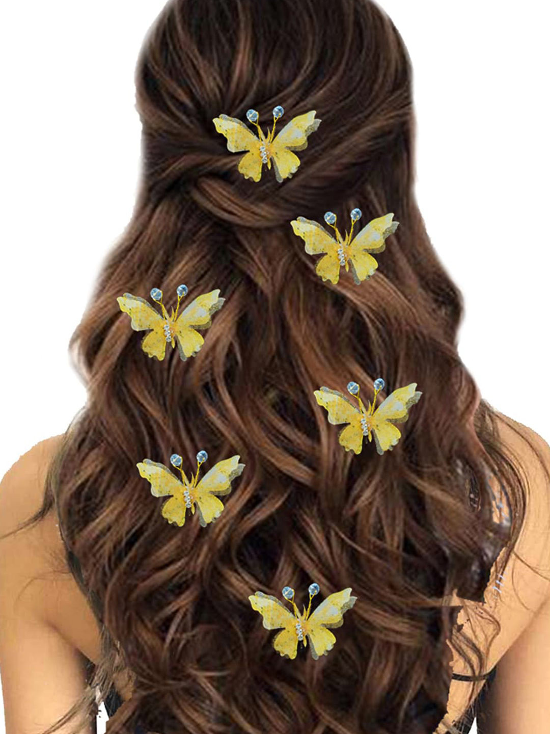 Hair Flare Women Set of 6 Artificial Butterfly Design With Stone Flower Hair Accessory, Yellow 
Hair Flare Women Set of 6 Artificial Butterfly Design With Stone Flower Hair Accessory, Yellow