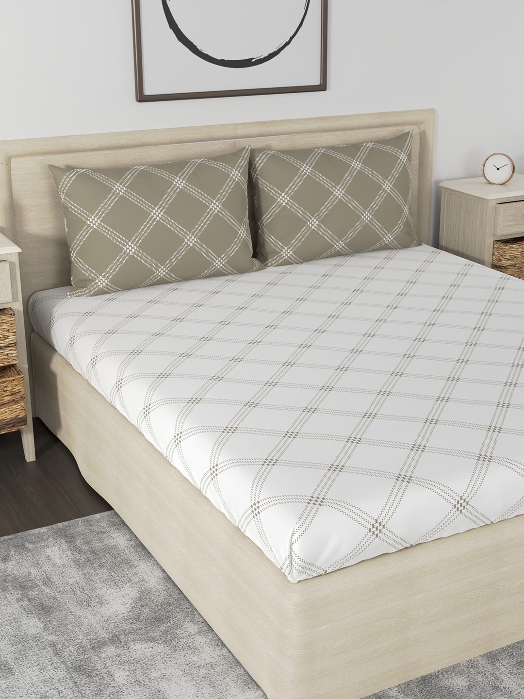 Huesland Aspire White & Beige Geometric 186 TC Cotton Queen Bedsheet With 2 Pillow Covers
Huesland Aspire White & Beige Geometric 186 TC Cotton Queen Bedsheet With 2 Pillow Covers