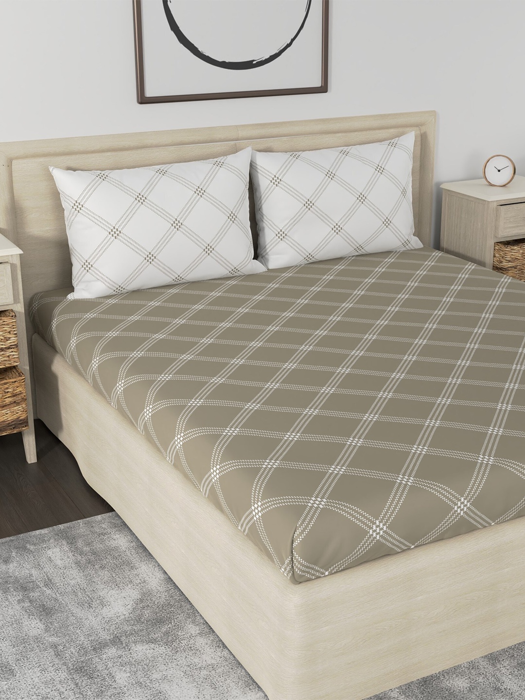 Huesland Aspire Beige & White Geometric 186 TC Cotton King Bedsheet With 2 Pillow Covers
Huesland Aspire Beige & White Geometric 186 TC Cotton King Bedsheet With 2 Pillow Covers