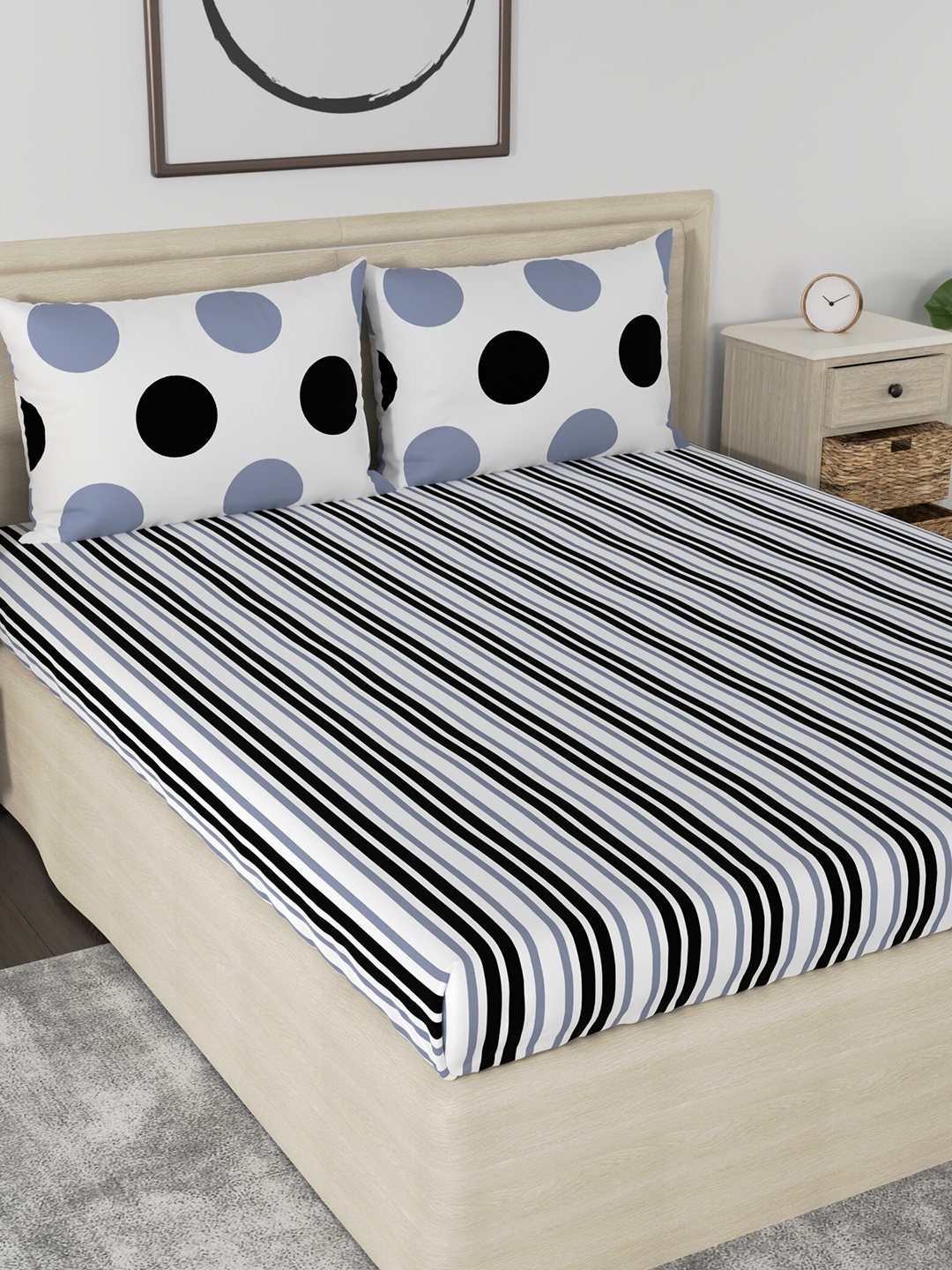 Huesland Aspire Black & White Striped 186 TC Cotton Queen Bedsheet & 2 Pillow Covers
Huesland Aspire Black & White Striped 186 TC Cotton Queen Bedsheet & 2 Pillow Covers