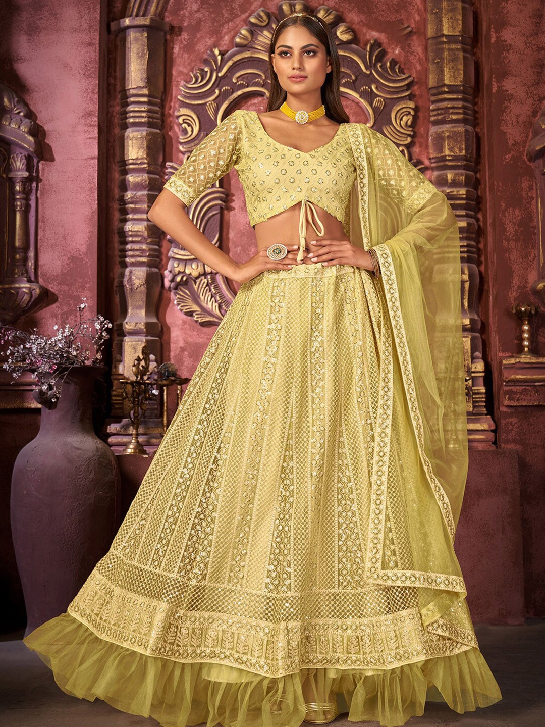 Satrani Embroidered Sequinned Semi-Stitched Lehenga & Unstitched Blouse With Dupatta, Yellow
Satrani Embroidered Sequinned Semi-Stitched Lehenga & Unstitched Blouse With Dupatta, Yellow