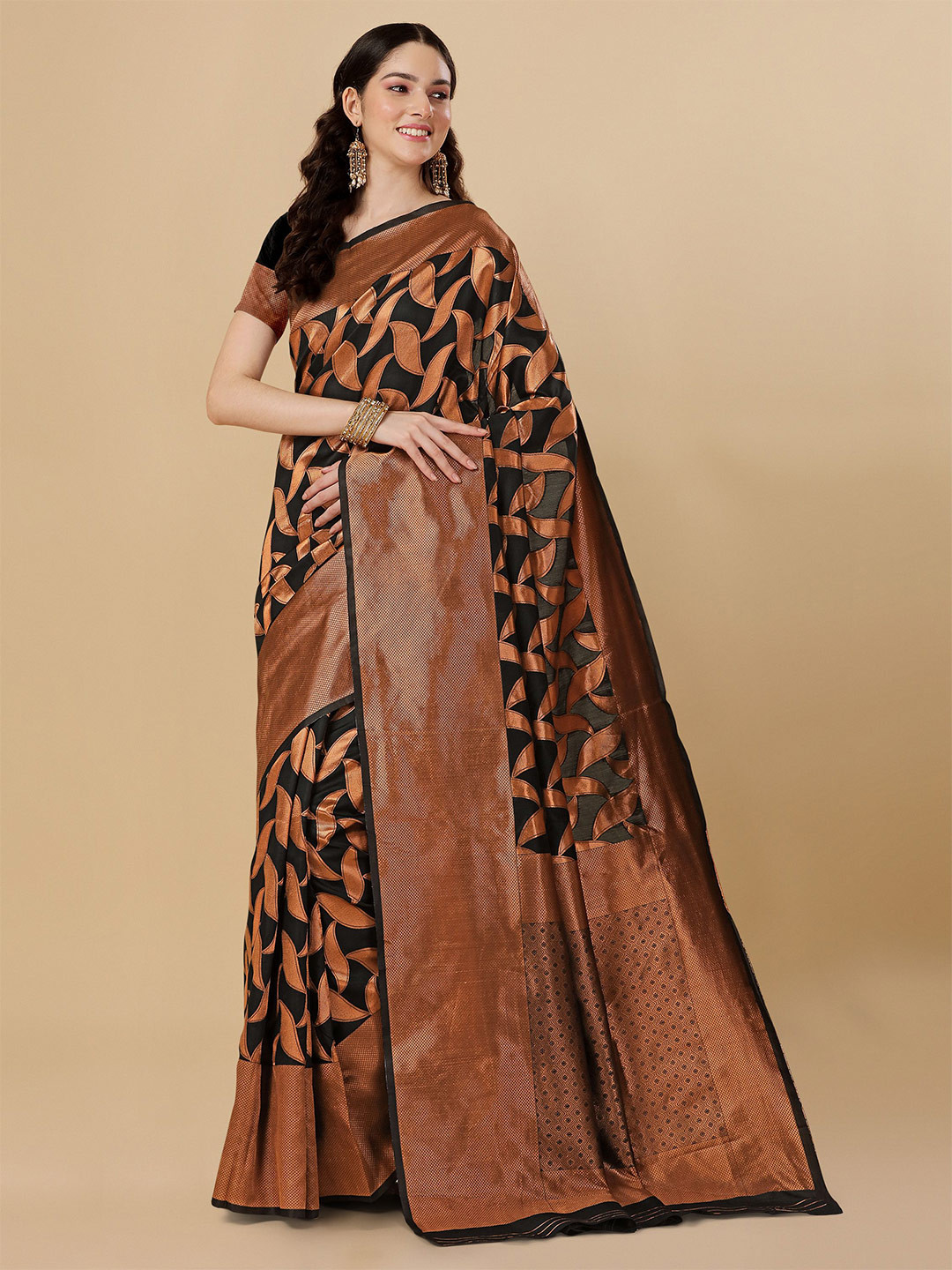 TEREZA Ethnic Motif Woven Design Zari Pure Silk Banarasi Saree, Black
TEREZA Ethnic Motif Woven Design Zari Pure Silk Banarasi Saree, Black