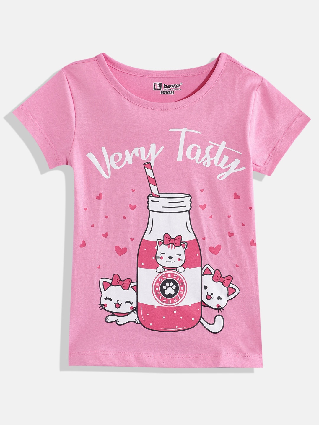 Eteenz Girls Premium Cotton Graphic Printed T-shirt, Pink