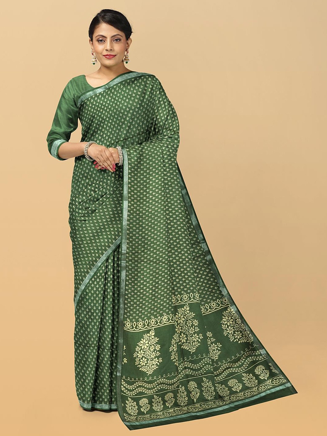 Kalamandir Floral Woven Design Zari Saree, Green