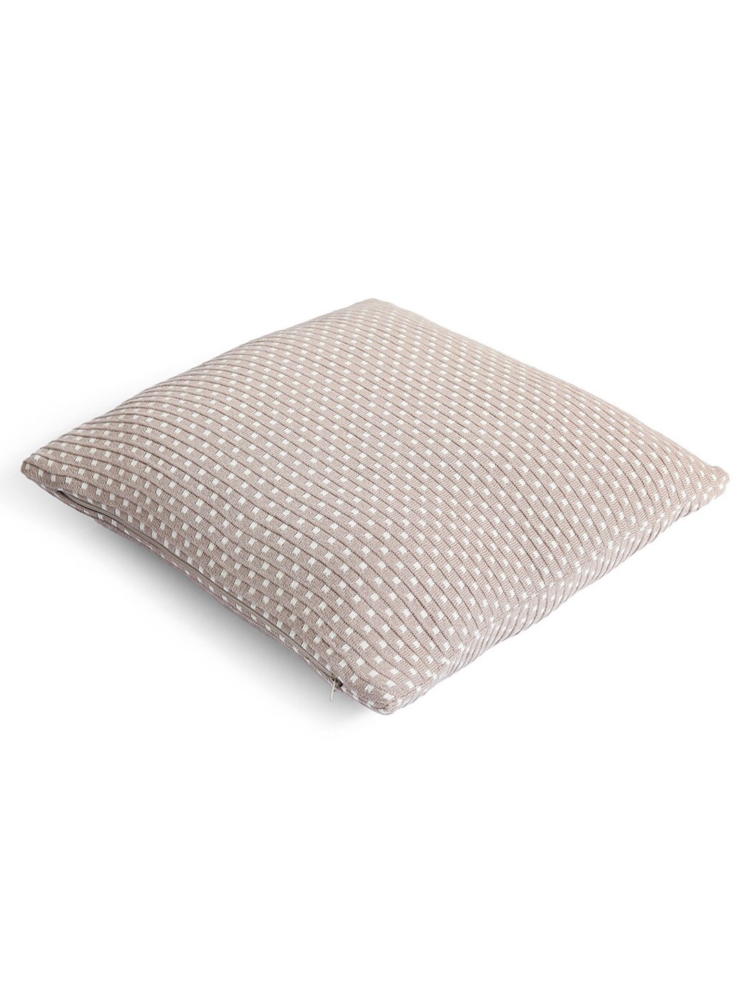 Pluchi Off White & Beige Self Design Cotton Square Cushion Cover