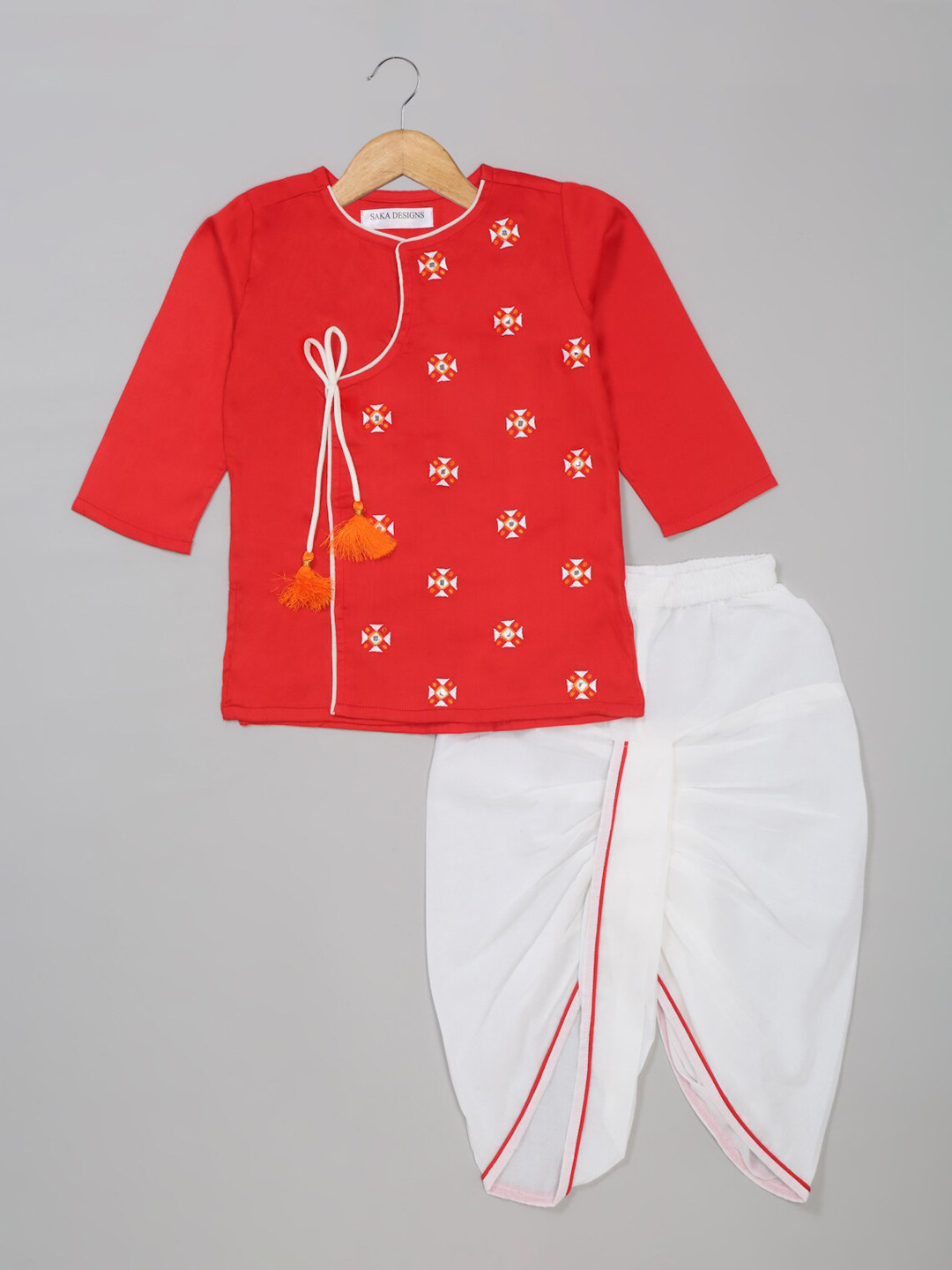 SAKA DESIGNS Boys Geometric Embroidered Angrakha Pure Cotton Kurta With Dhoti Pants, Red
SAKA DESIGNS Boys Geometric Embroidered Angrakha Pure Cotton Kurta With Dhoti Pants, Red
