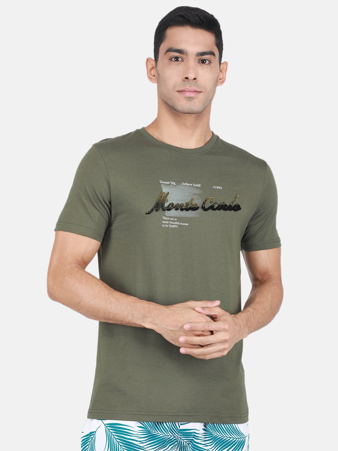 Monte Carlo Typography Printed Cotton T-shirt, Olive