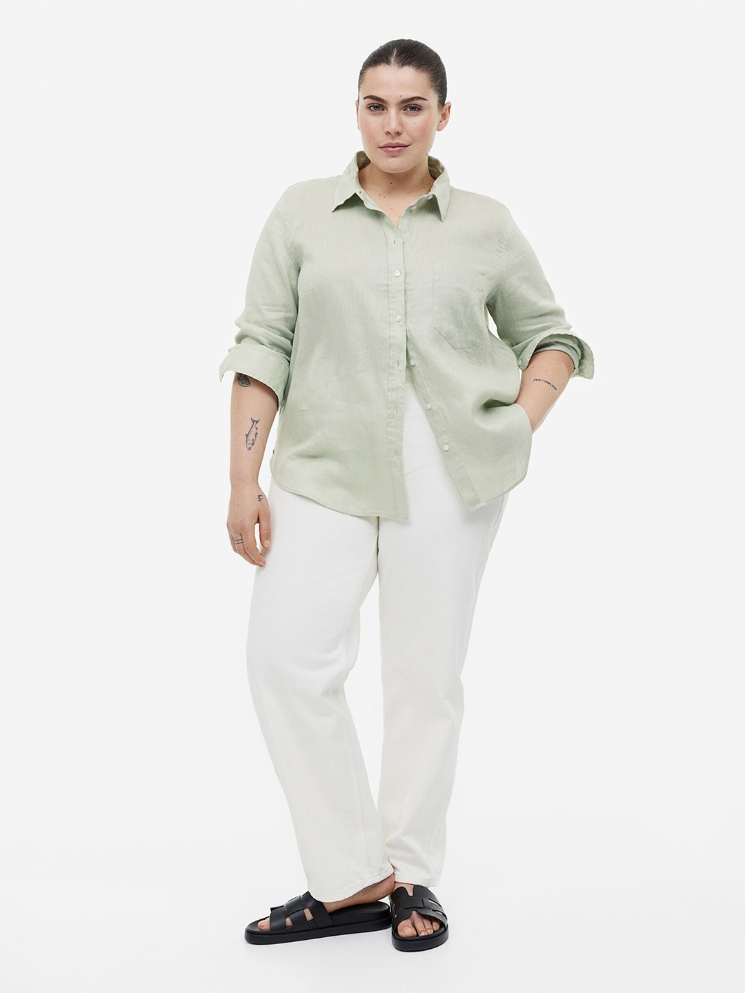 H&M Women Linen Shirt, Sea green
