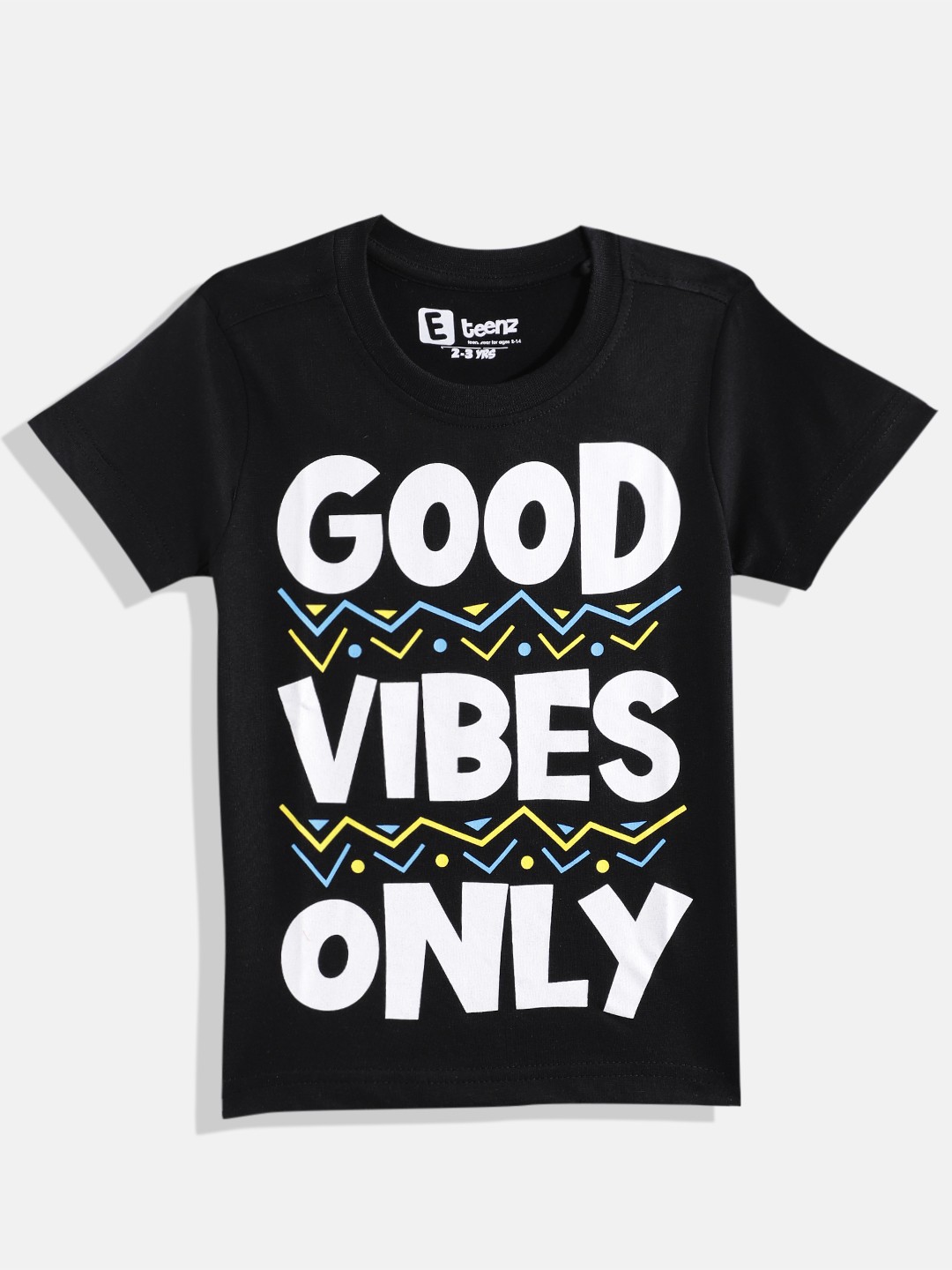 Eteenz Boys Typography Printed Pure Cotton T-shirt, Black