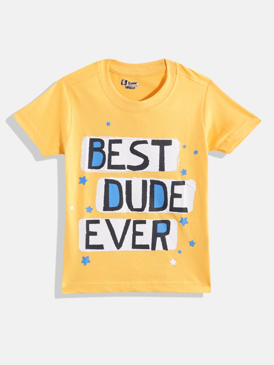 Eteenz Boys Typography Printed Pure Cotton T-shirt, Yellow