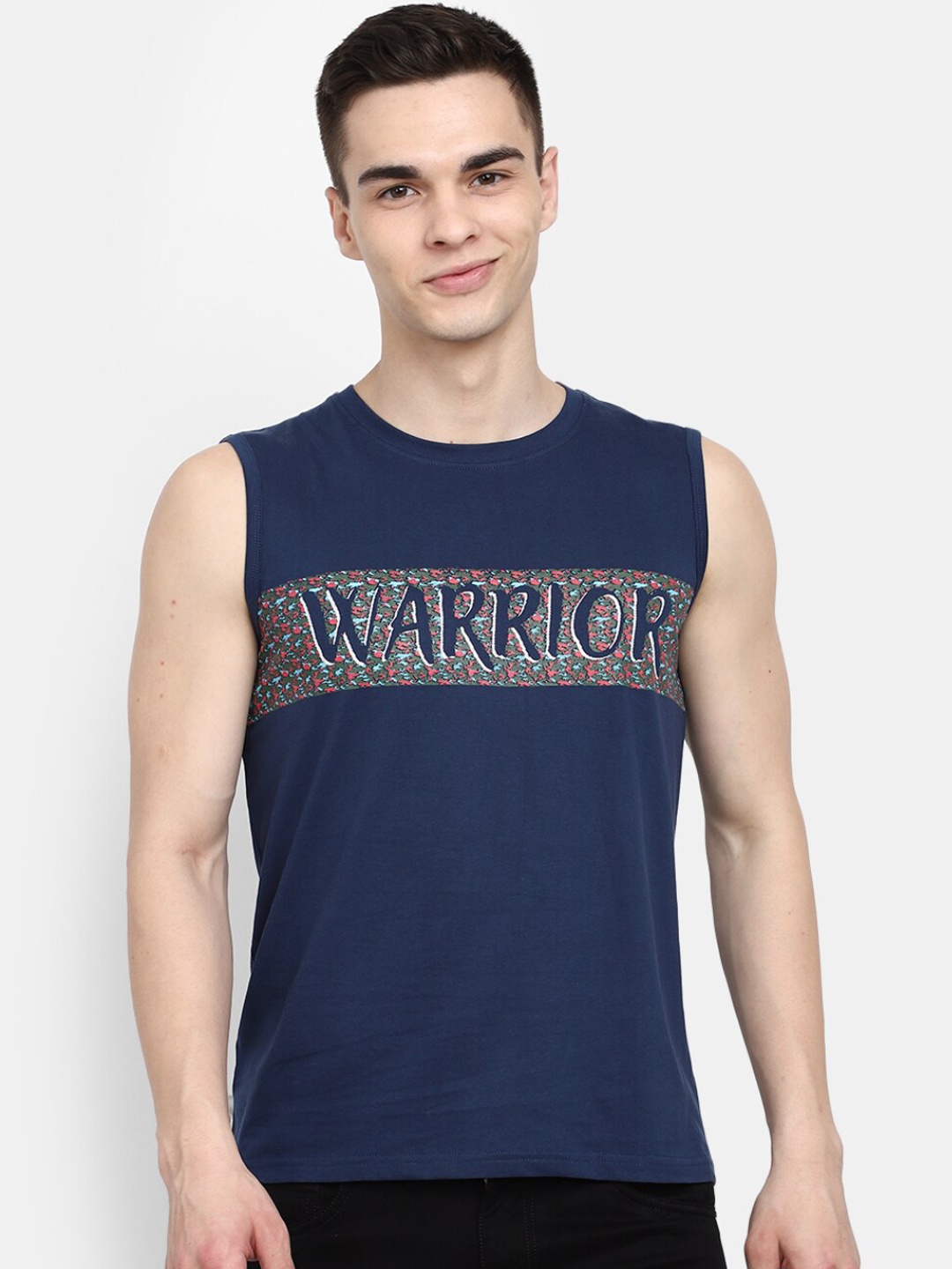 V-Mart Printed Cotton Basic Innerwear Vest, Blue