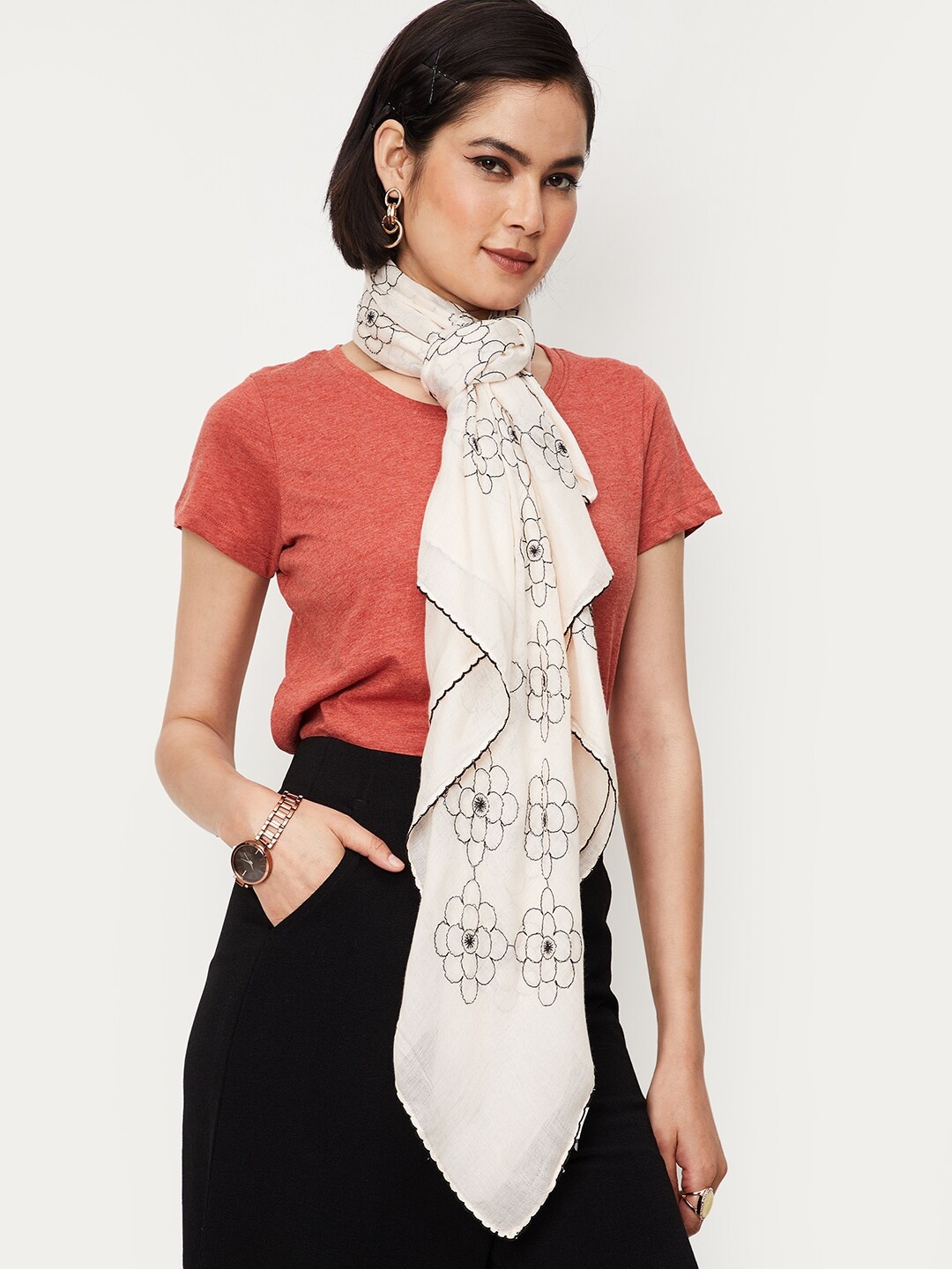 max Floral Printed Scarf, Cream